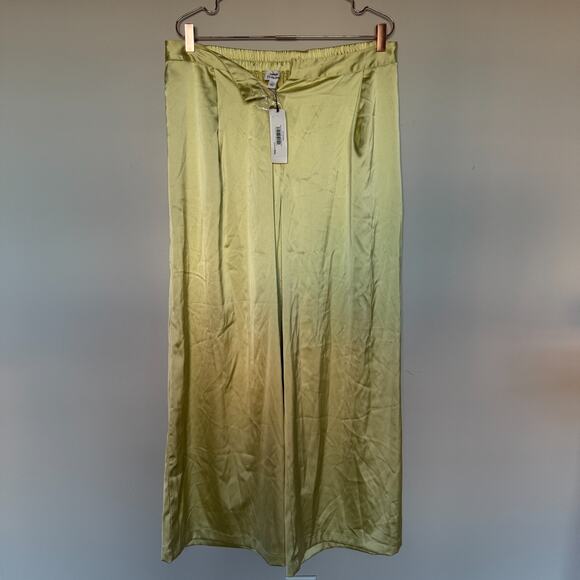 The Drop Womens Wide Leg Satin Pants by @tenickab Large Pale Green Citycore NEW - Picture 2 of 9